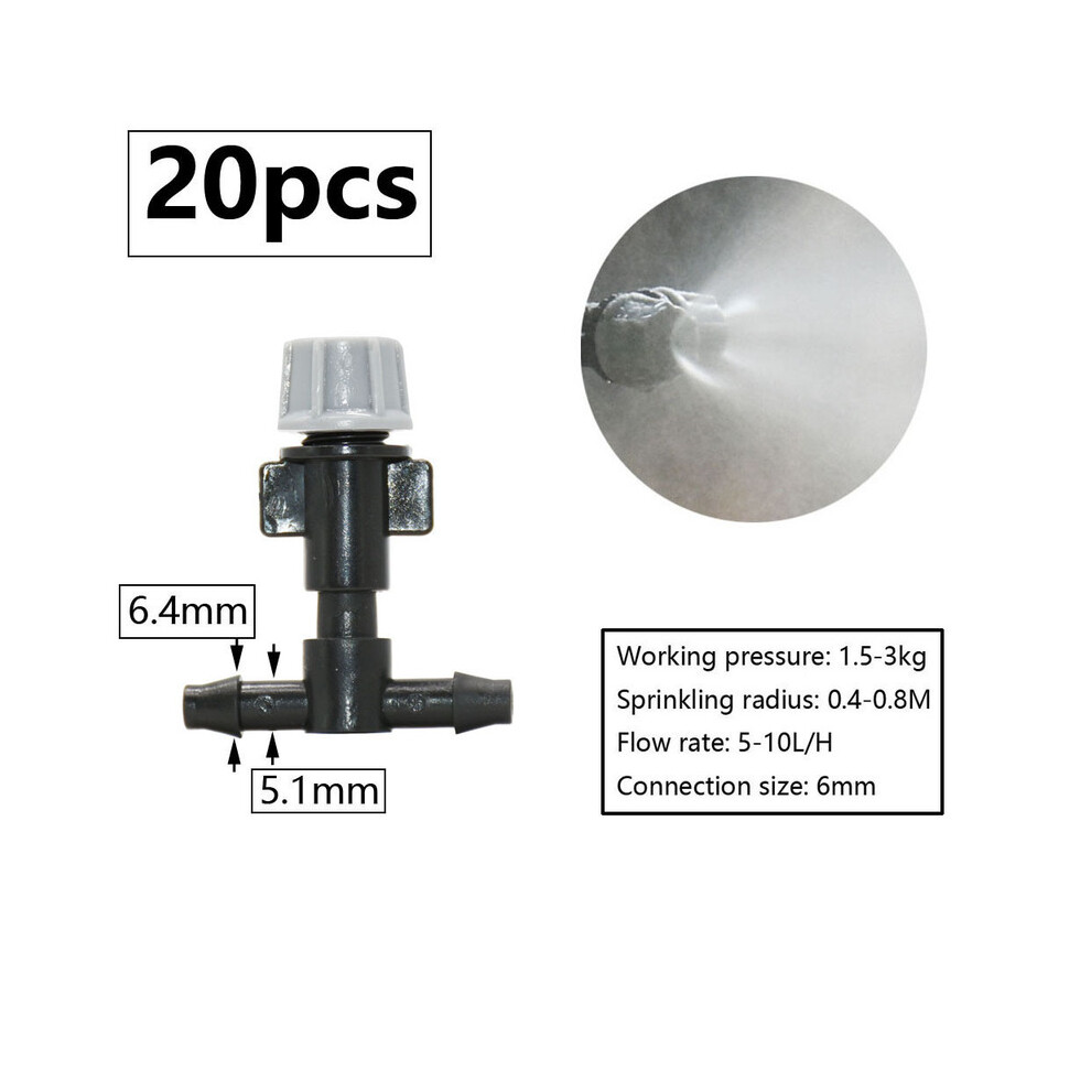 (D) 1/4inch Misting Nozzle Dripper Watering Sprayer Atomizing Sprinkler Garden Irrigation System With Hose Tee Barb Thread Connector