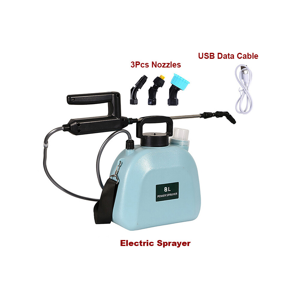 (Blue-8L-7.4V) Electric Battery Sprayer With 3 Nozzles Small Spray Atomizing Spray Gun For Watering,Medicine Spraying,Disinfection Spraying