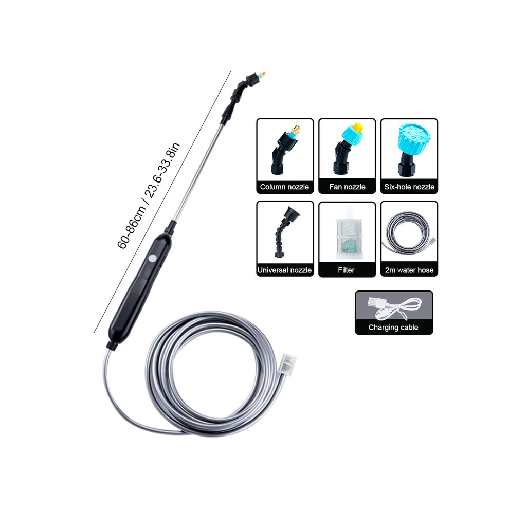 (4 nozzles  2 M) Portable Electric Gardening Sprayer Irrigation Tool USB Rechargeable Telescopic Handle with for Yard Plant