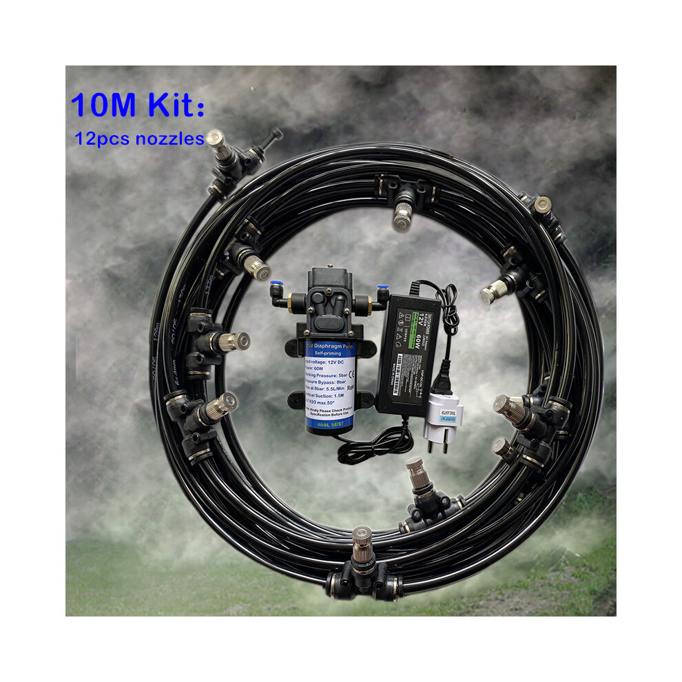 (10M Black Kit) A11 Electric sprayer 12V water pump 6M -18M disinfection watering kits 6mm slip lock fine fog nozzles garden mist cooling
