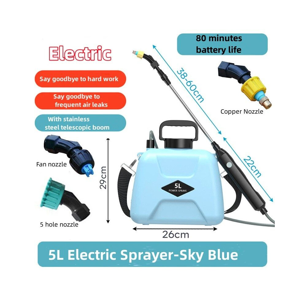 (blue) 5L Electric Sprayer Spray Gun USB Rechargeable Automatic Sprayer Plant Sprayer Bottle Sprinkler Watering Can Garden Irrigation