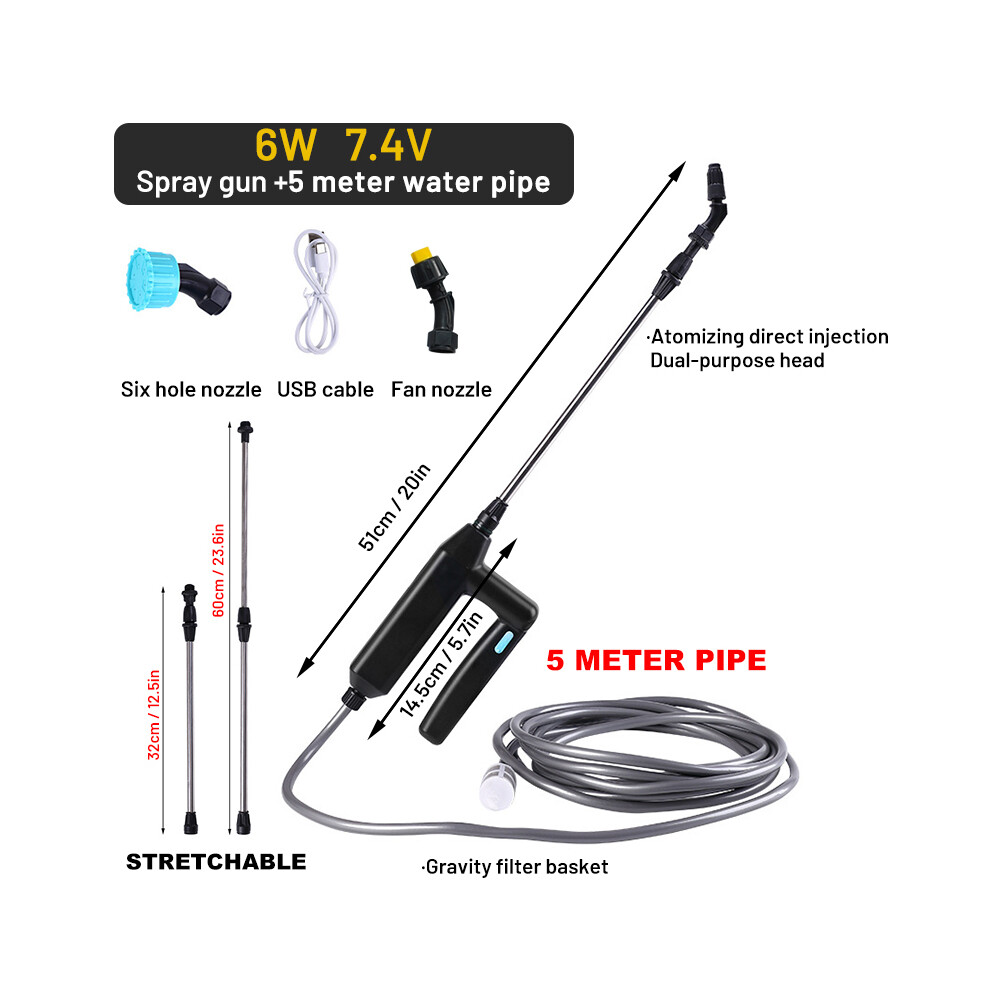 Maxpower (6W-5M Pipe) Scalable High-Power Garden Electric Sprayer Gun With Hose Plant Sprayers Automatic Atomization Sprinkers For Garden Lawn