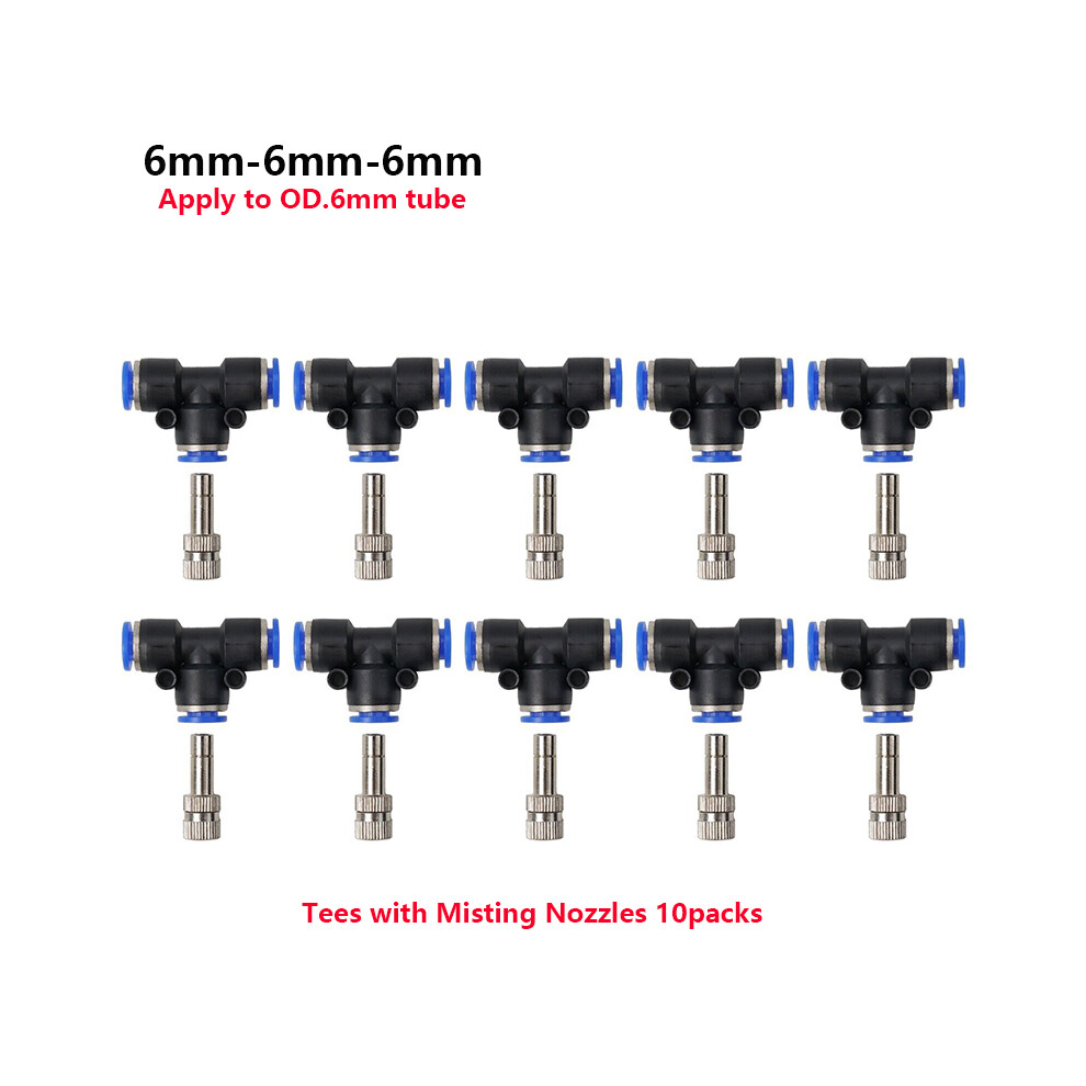 (6mm Nozzle Kits) Misting Fogger Nozzle Orifice0.4mm with Quick Slip Lock Tee Connectors for Home Garden Irrigatiion Cooling System