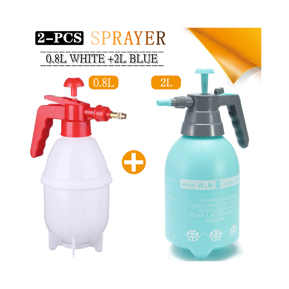 (0.8L White-2L Blue) 2-Piece Hand Pressure Water Sprayer Trigger Air Pump Garden Disinfection Sprayers Spray Bottle Car Cleaning Sprayer Watering