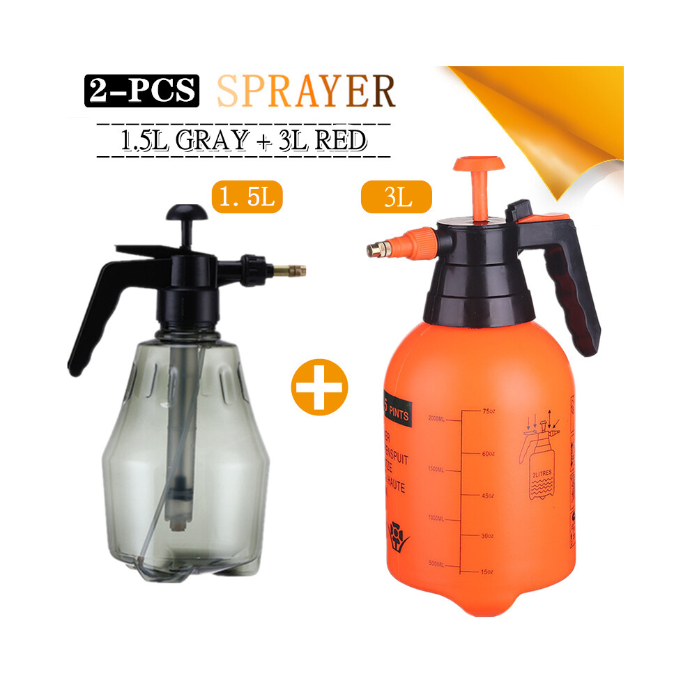 Maxpower (1.5L Gray-3L Red) 2-Piece Hand Pressure Water Sprayer Trigger Air Pump Garden Disinfection Sprayers Spray Bottle Car Cleaning Sprayer Watering