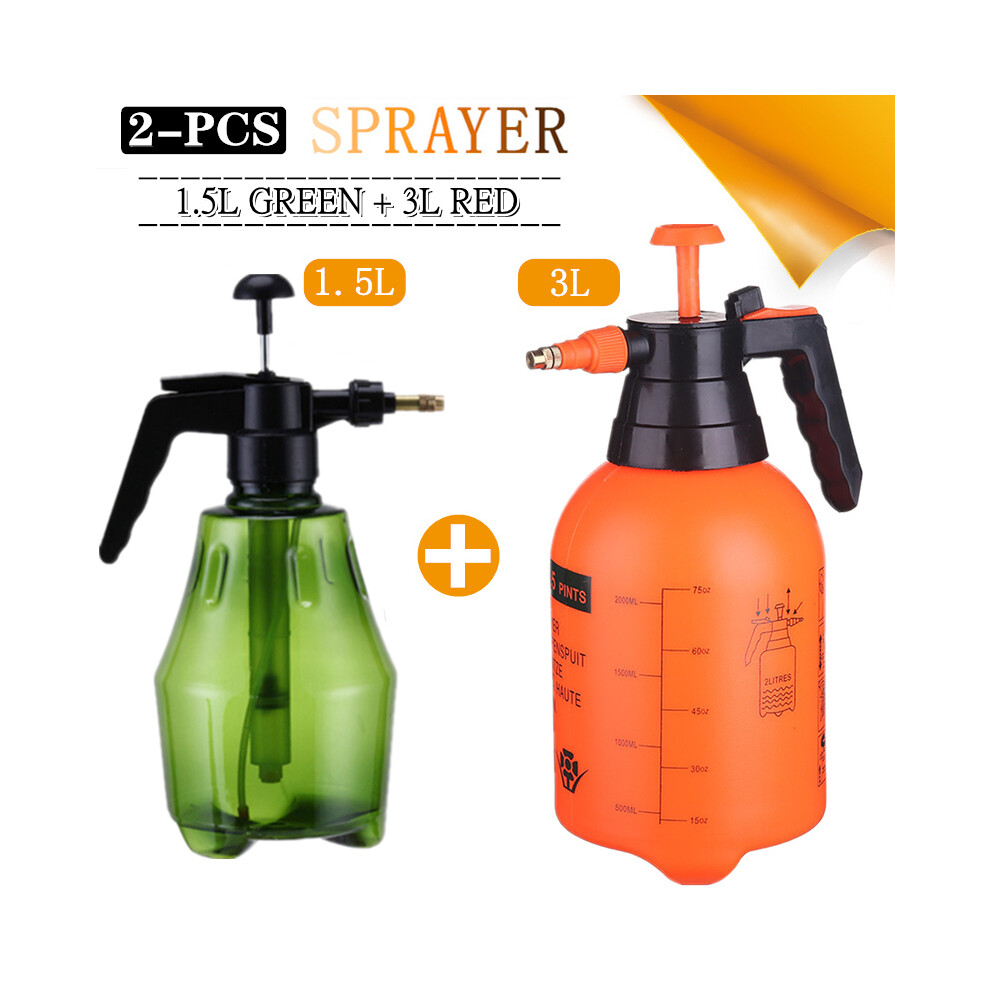 Maxpower (1.5L Green-3L Red) 2-Piece Hand Pressure Water Sprayer Trigger Air Pump Garden Disinfection Sprayers Spray Bottle Car Cleaning Sprayer Watering
