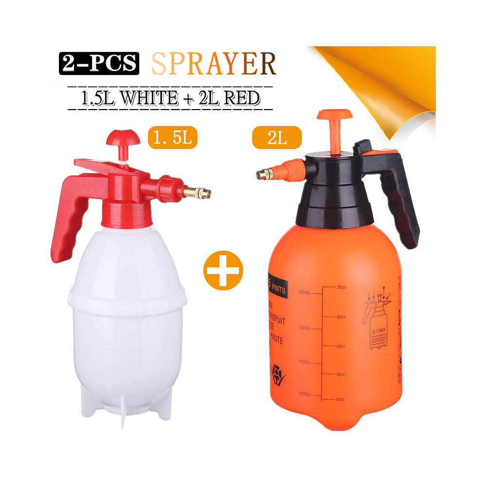 Maxpower (1.5L White-2L Red) 2-Piece Hand Pressure Water Sprayer Trigger Air Pump Garden Disinfection Sprayers Spray Bottle Car Cleaning Sprayer Watering