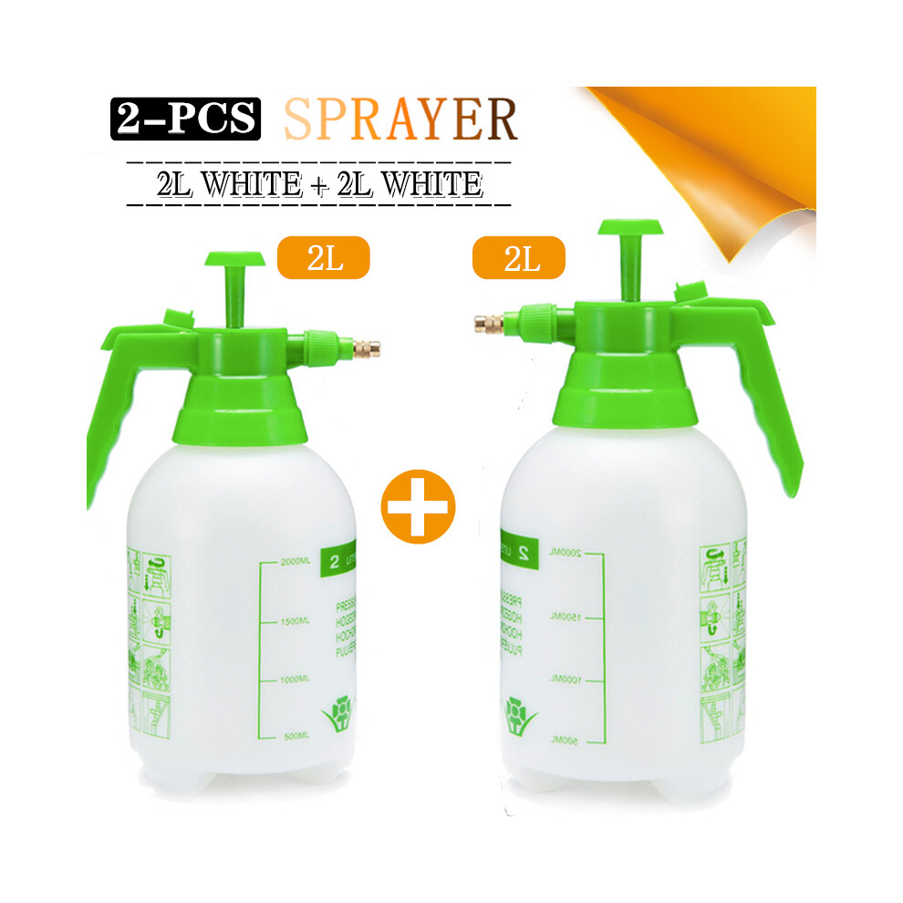 Maxpower (2L 2Pcs-White) 2-Piece Hand Pressure Water Sprayer Trigger Air Pump Garden Disinfection Sprayers Spray Bottle Car Cleaning Sprayer Watering
