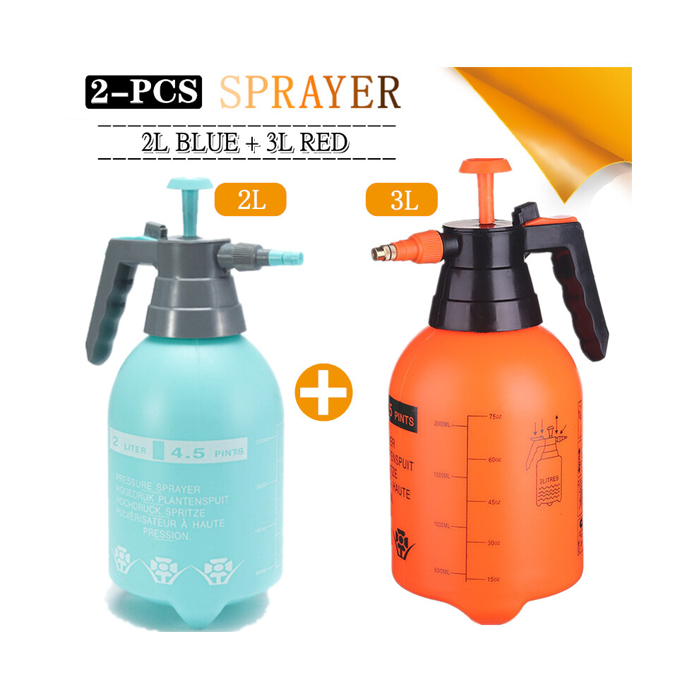 Maxpower (3L Red-2L Blue) 2-Piece Hand Pressure Water Sprayer Trigger Air Pump Garden Disinfection Sprayers Spray Bottle Car Cleaning Sprayer Watering