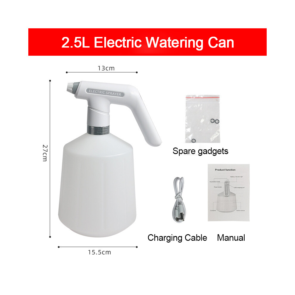(Handle 2.5L) Electric Plant Spray Bottle USB Rechargeable Sanitizing Sprayer Garden Watering Can Home Disinfection Clean
