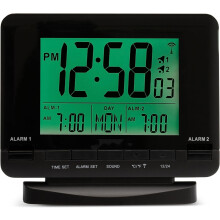 (Black) Delaware Digital Alarm Clock Radio Controlled Dual Couples Alarm Date & Temperature Display Black
