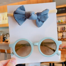 (Bleu) 2 pièces/ensemble nouveau bébé filles mignon couleur unie coton Bowknot bandeau lunettes de soleil