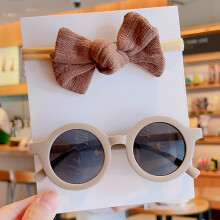 (Marron) 2 pièces/ensemble nouveau bébé filles mignon couleur unie coton Bowknot bandeau lunettes de
