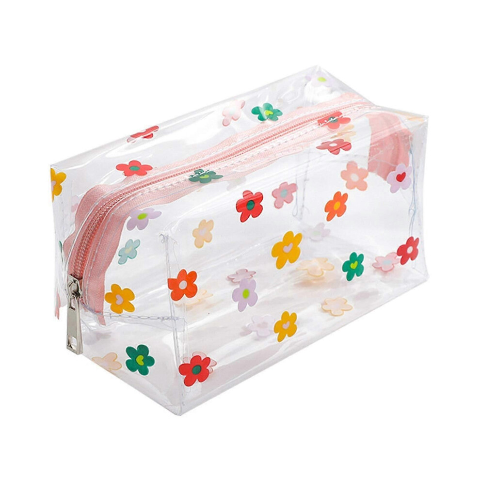 (As show, One size) Clear Cosmetic Bag Cute Cartoon Flower Cosmetic Bag Waterproof Transparent Makeup Bag