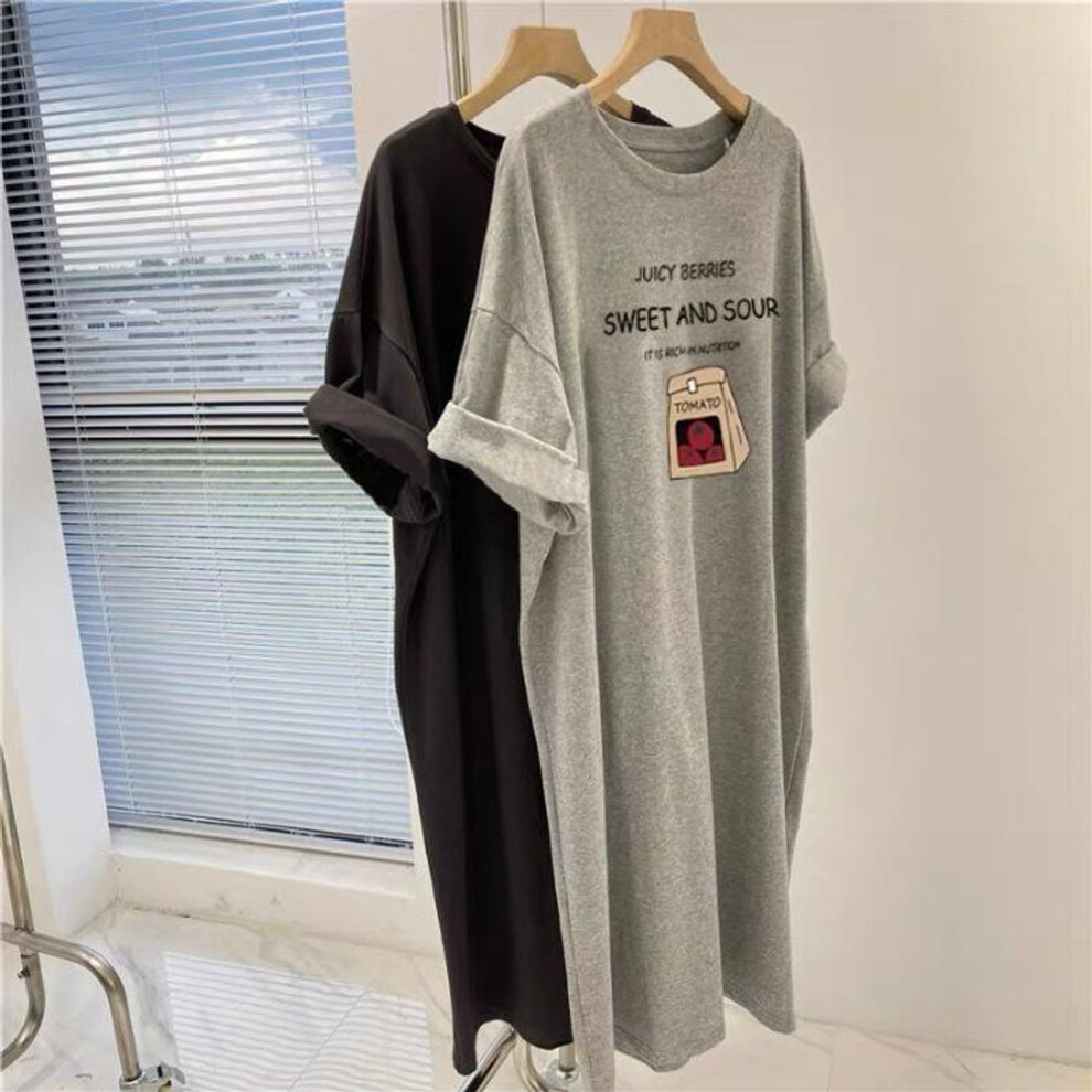 (gray, 3XL) Plus Size Retro Chic Short Sleeve T-shirt Dress Women's Loose Mid-length Open Dress