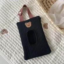 (ours noir) Étui à lingettes humides en coton portable pour bébé Lingettes réutilisables Porte-pochette