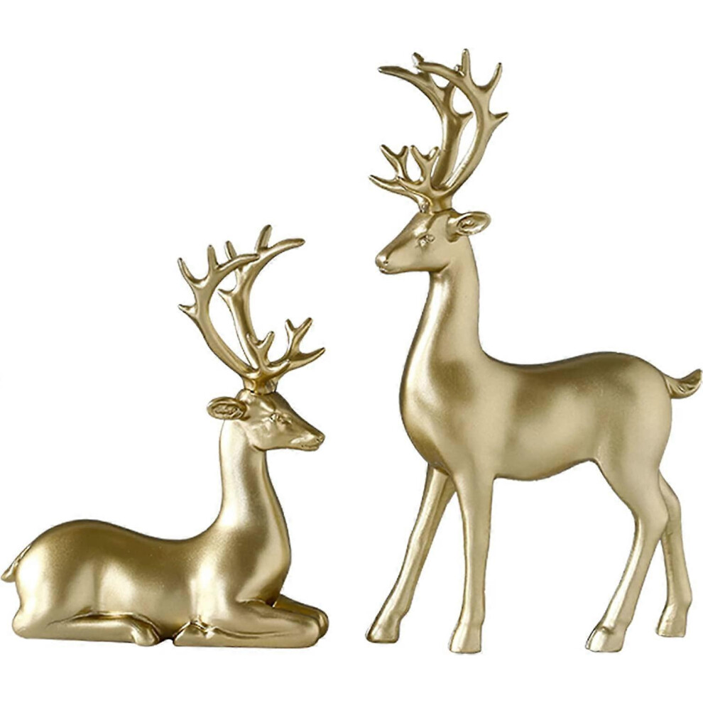 Konhill (As Show, One Size) 2Pcs Christmas Reindeer Figurines, Resin Elk Sculpture Miniature Figurine Xmas Deer Statue Artificial Animal Crafts Home Decoratio