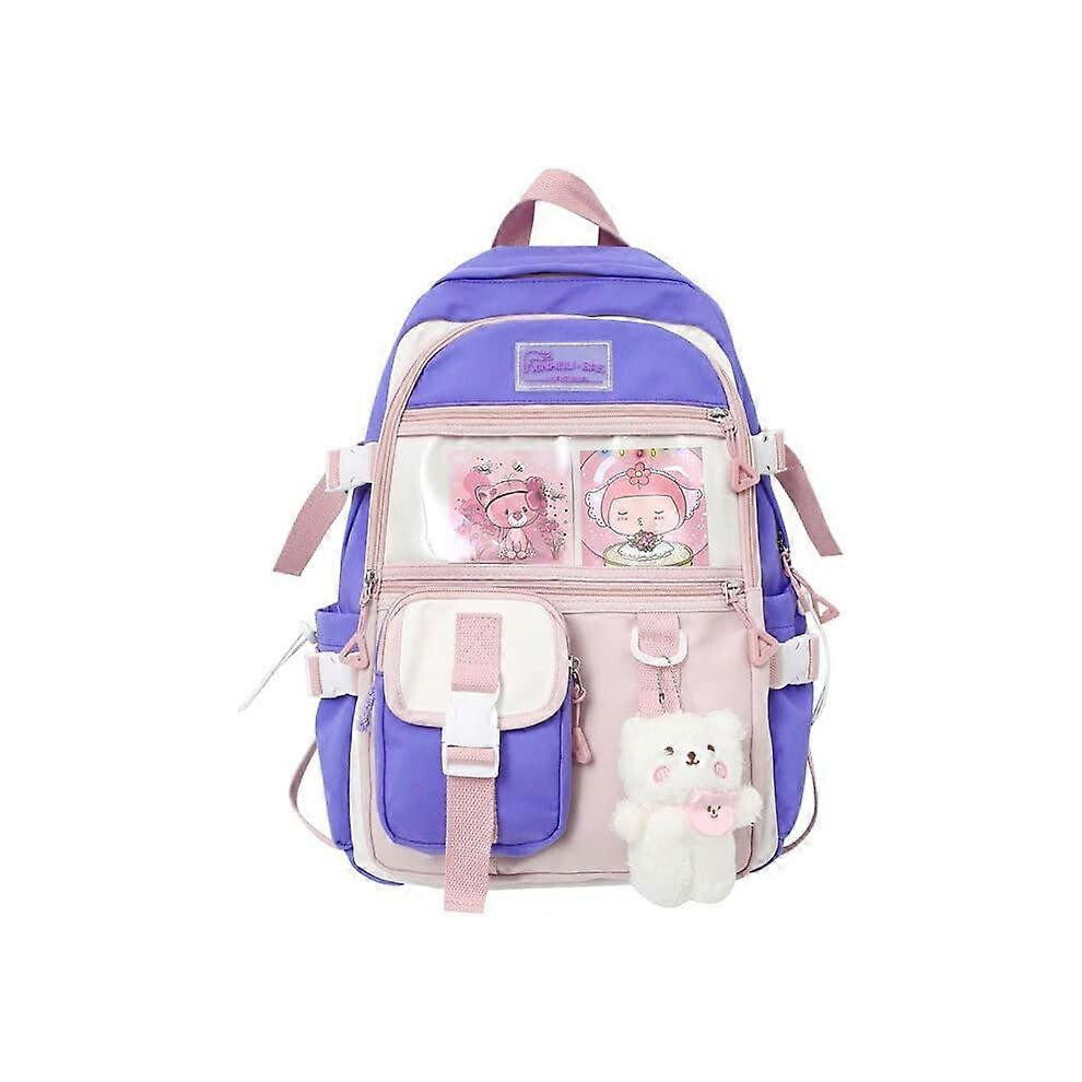 Konhill (As Show, One Size) Cute Kawaii Backpack For School Kawaii Backpack With Kawaii Pin And Accessories Backpack Cute Aesthetic Backpack (Purple) Purple