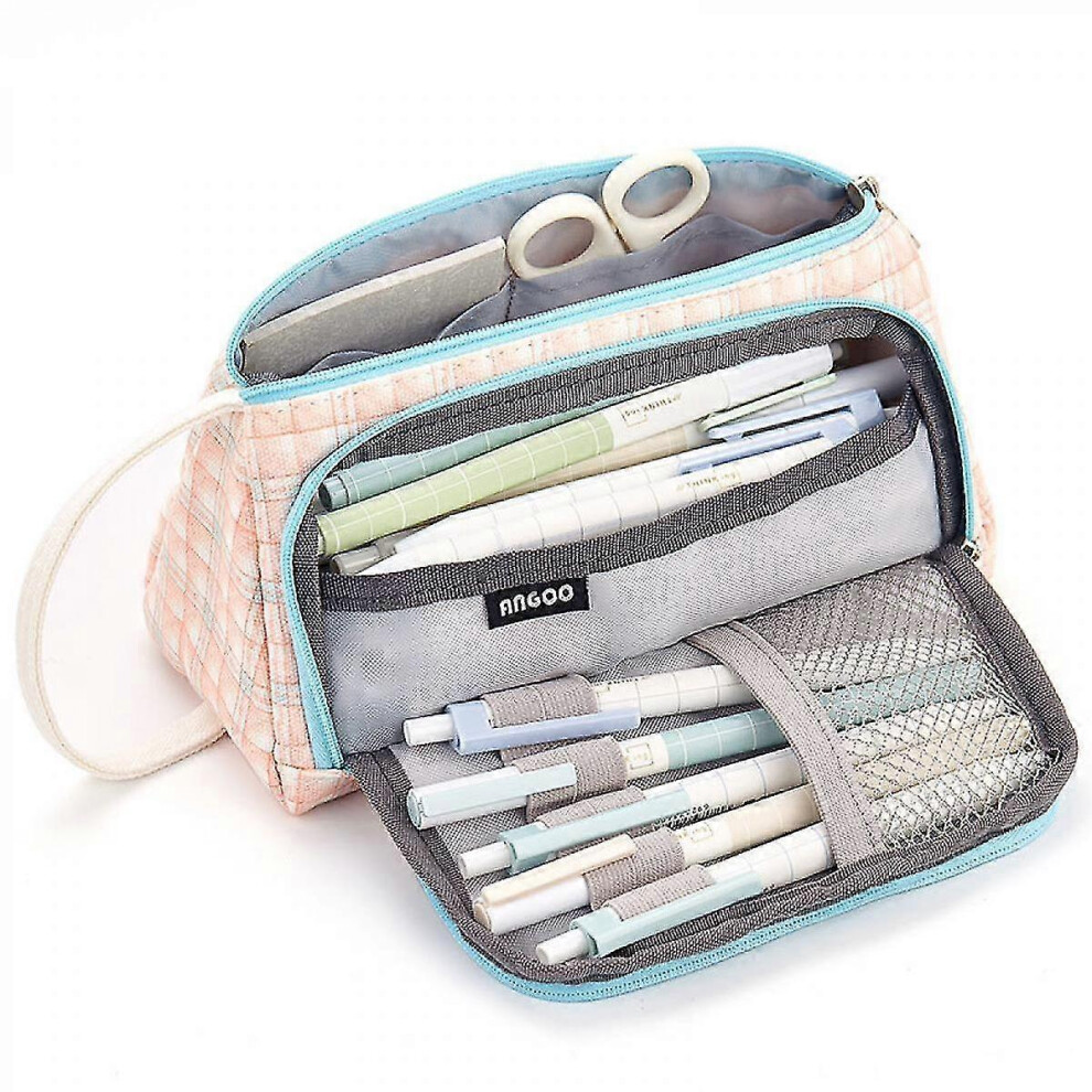 Konhill (As Show, One Size) Veeki Large Pencil Case Big Capacity Compartments Canvas Pencil Pouch For Teen Boys Girls School Students