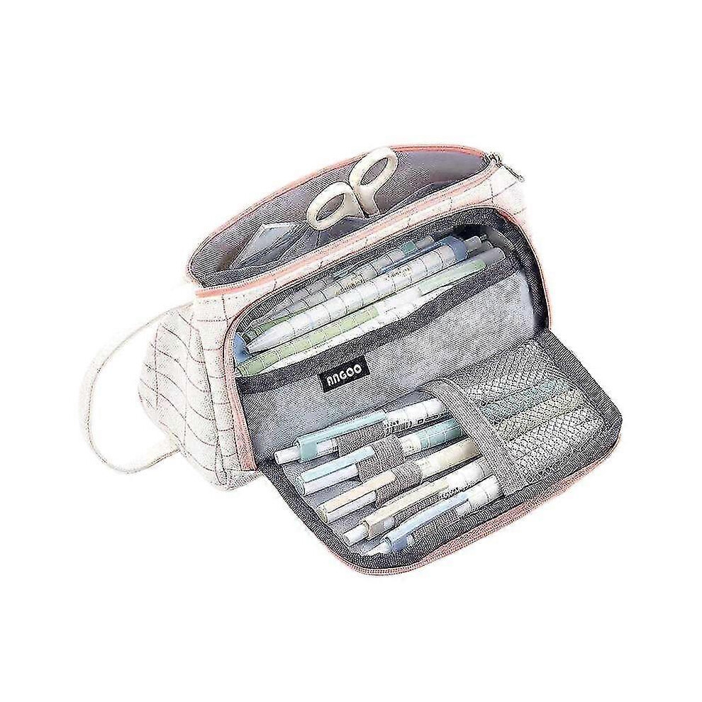 Konhill (As Show, One Size) Veeki Large Pencil Case Big Capacity Compartments Canvas Pencil Pouch For Teen Boys Girls School Students