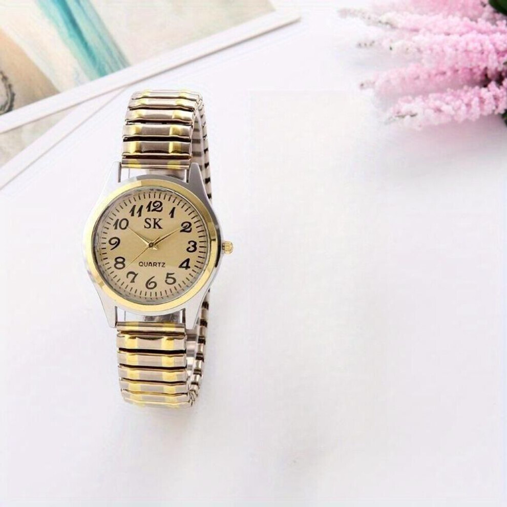 (Or, or, homme) montre-bracelet élastique en acier inoxydable montre à Quartz pour amoureux montres analogiques ornements