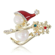 (Or) Blucome ski bonhomme de neige broches pour femmes concepteur simulé-perle joyeux noël nouvel an broche bijoux cadeaux