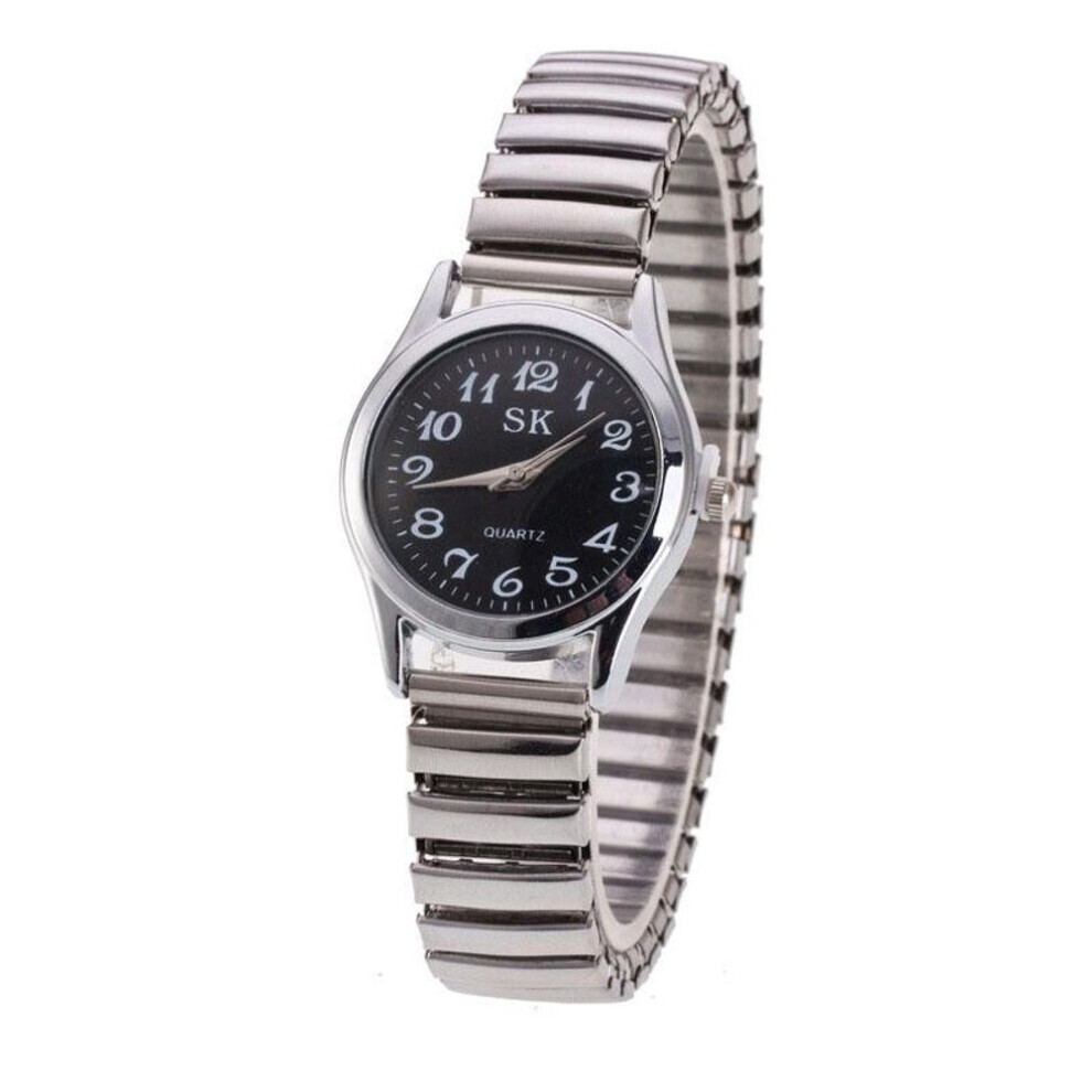(Noir, femme) montre-bracelet élastique en acier inoxydable montre à Quartz pour amoureux montres analogiques ornements