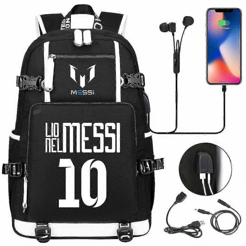 (7, One size) Football Messi Backpack With Large Capacity, Ideal For Travel - Black Color, Usb Charging For Convenient Use - Waterproof School Bags-image-OPC-PG8P976-NEW
