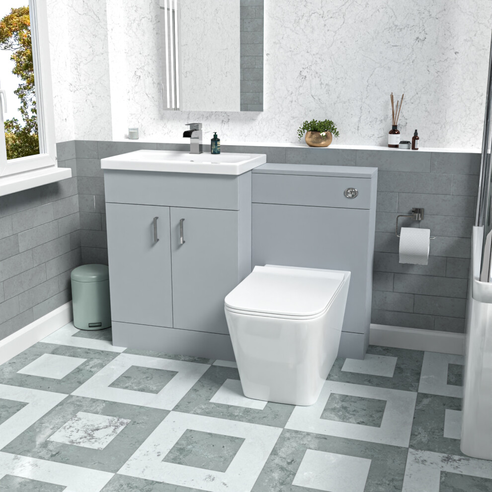 Nes Home Matte 1100Mm Freestanding Vanity Wc Unit & Rimless Btw Toilet Flat Pack Grey