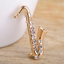 (or) Blucome Saxophone forme broches petit costume épinglettes cristal collier chapitre musicien vêtements décoration Bijoux