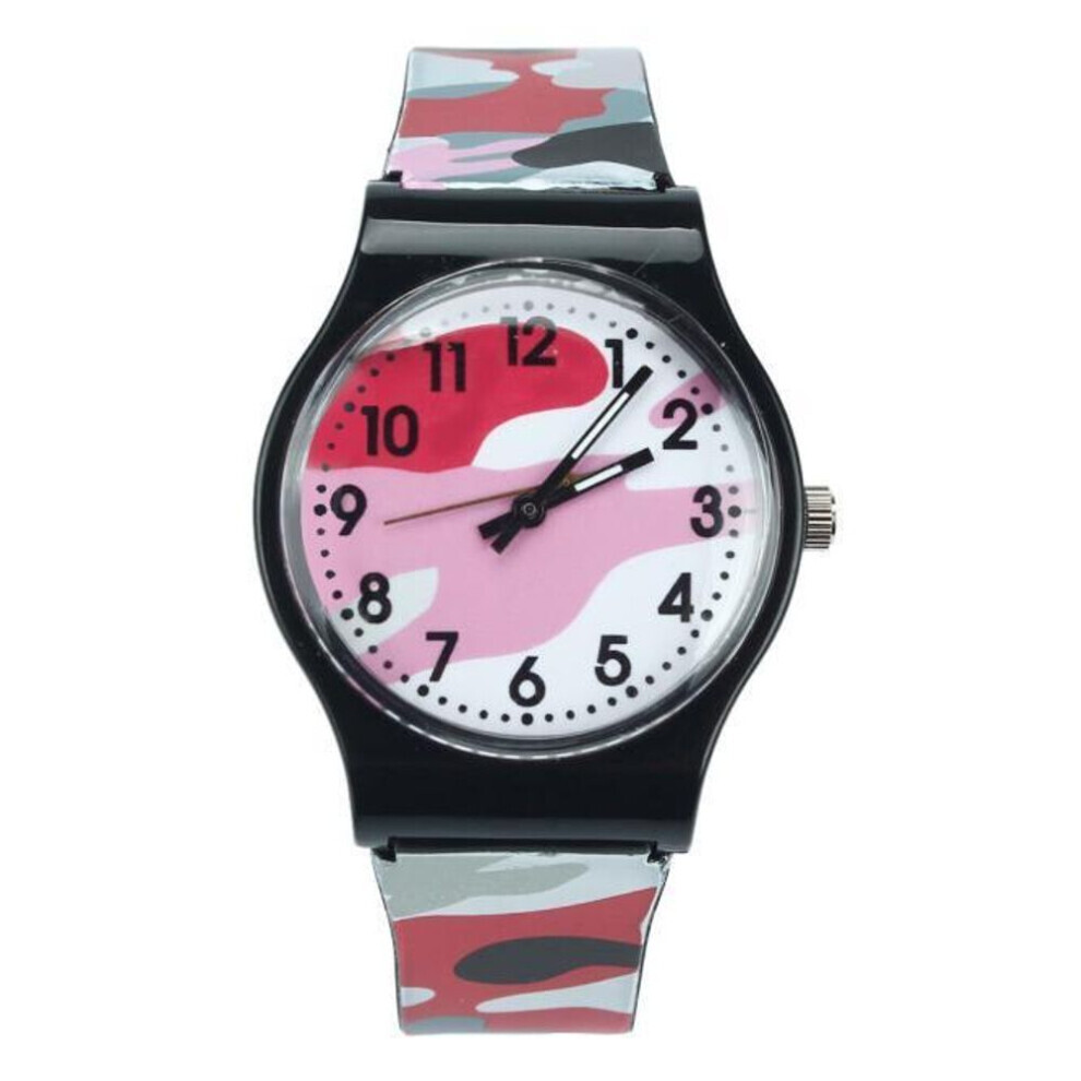 (rouge) Montre-bracelet à quartz pour enfants camouflage pour filles et garçons