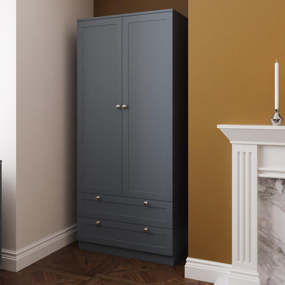 FWStyle Dark Grey 2 Door 2 Drawer Panelled Combination Wardrobe