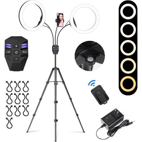 (Dual 10") 10" LED Ring Light with Tripod Stand & Phone Holder