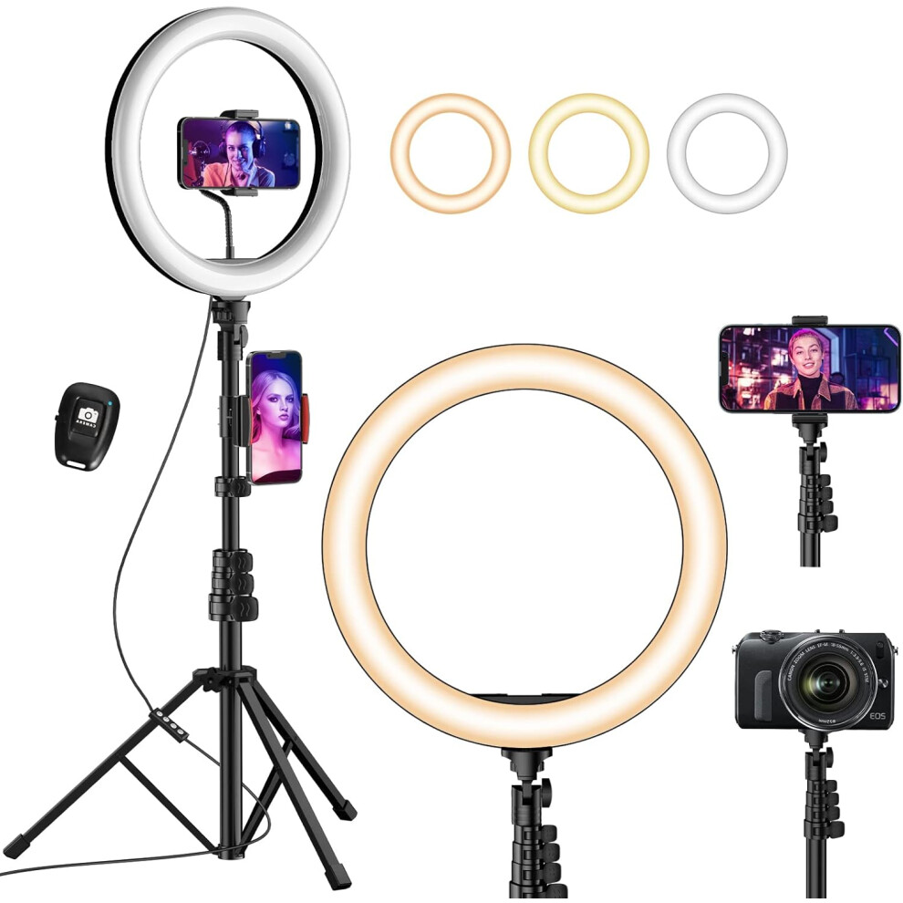 (Ground with 12inch ring light) 12" Ring Light with Tripod and Phone Holder