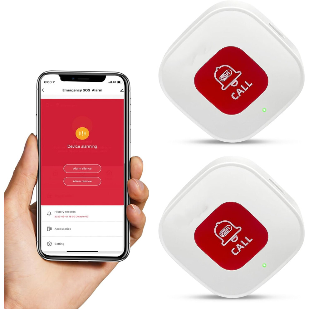 (2 Buttons) WiFi Smart SOS Call Button, Wireless Panic Button, Personal Alarm for Elderly Seniors Patient Disabled Handicapped, 2 Rechargable Emergency Buttons