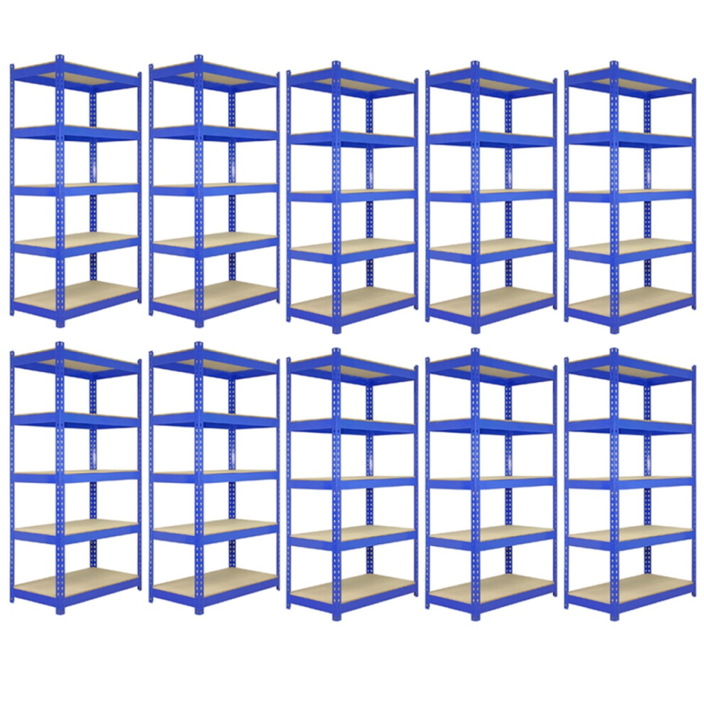 10 x Blue Racking Unit 5 Tier Garage Storage Warehouse Shelving 120 x 45 x 180cm