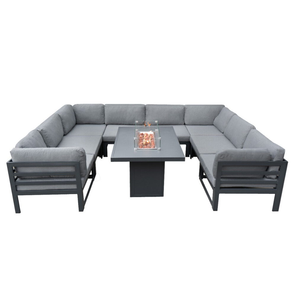 Salon de Jardin en Aluminium Gris 8 Personnes Table Foyer au Gaz Terrasse Patio