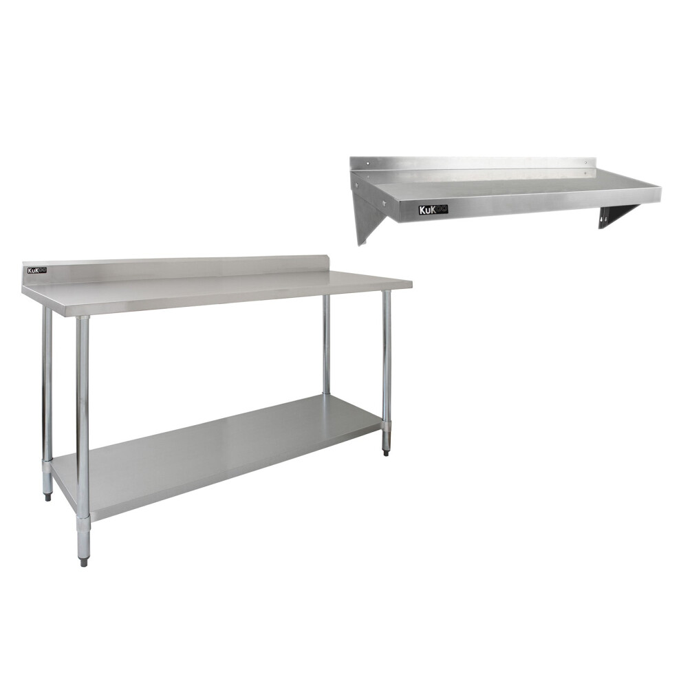 Stainless Steel Catering Bench & Wall Shelves Commercial Kitchen Work Prep Table