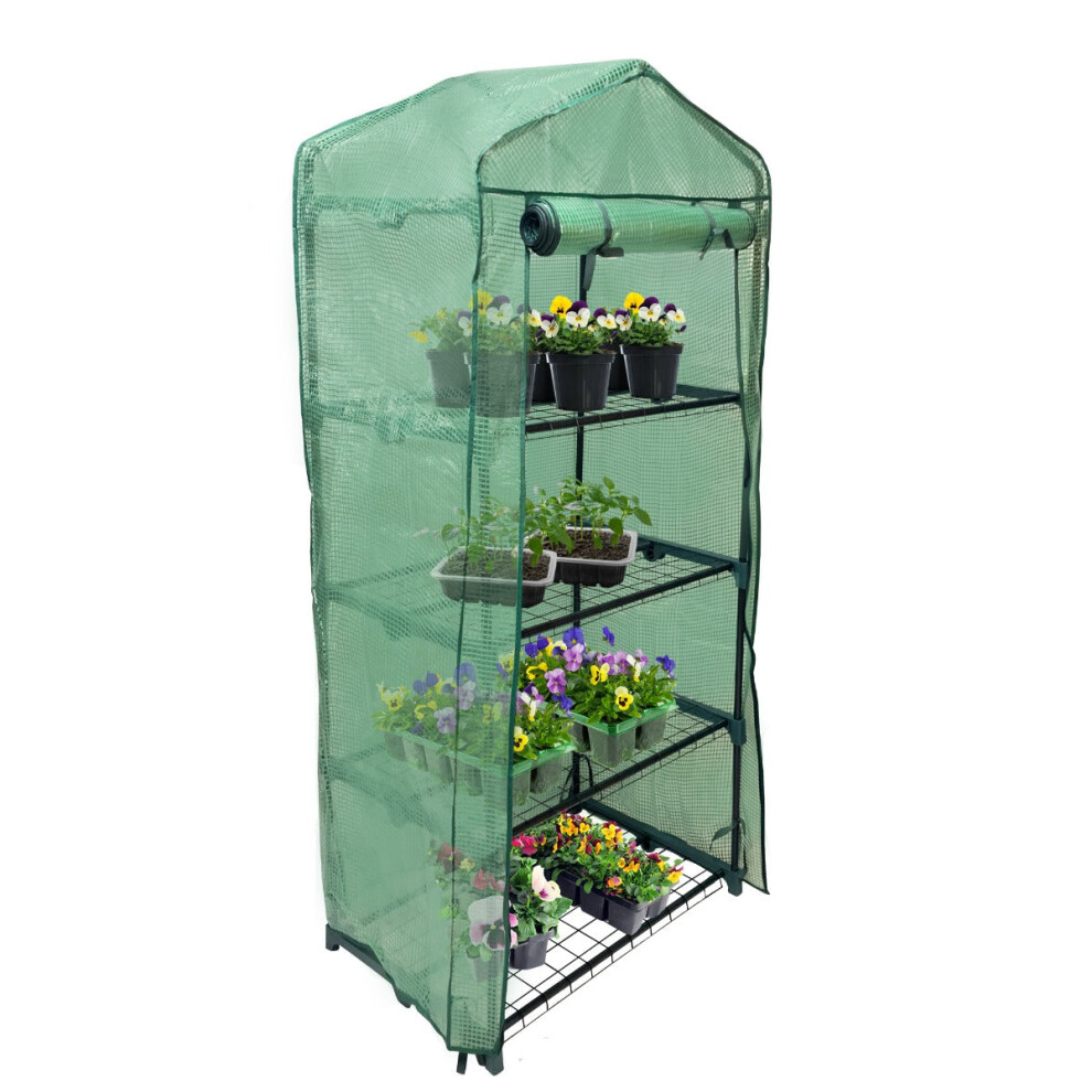 Greenhouse 4 Tier PE Cover Plastic Small Shelves Grow House Garden Outdoors