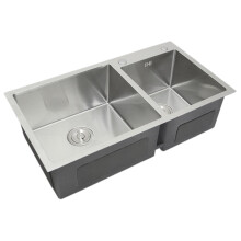 Stainless Steel Double Kitchen Sink Square Satin Finish Handmade Commercial