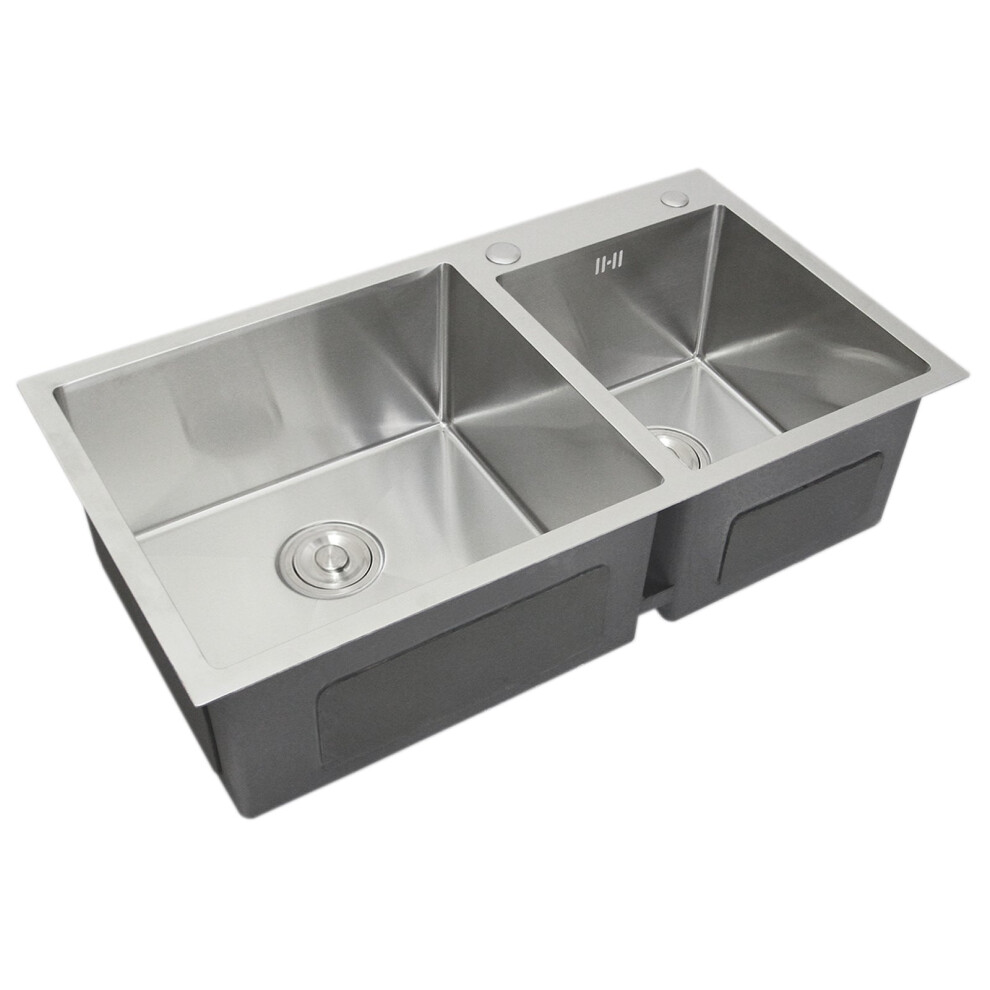 Lavello Da Cucina Doppio Acciaio Inox Squadrato Satinato Resistente Corrosione Lavabo Sottotop Sottopiano Sotto-Piano Integrato Lavandino Integrato Tappo Filtro E Scarico Inclusi Per Uso Commerciale-image