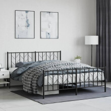 vidaXL Metal Bed Frame with Headboard and Footboard Black 160x200 cm