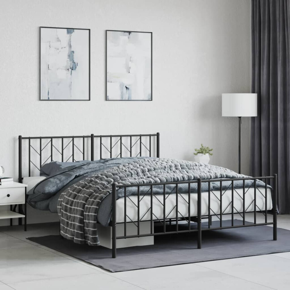 Vidaxl Metal Bed Frame With Headboard And Footboard Black 160X200 Cm