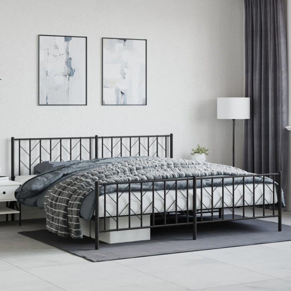 Vidaxl Metal Bed Frame With Headboard And Footboard Black 200X200 Cm