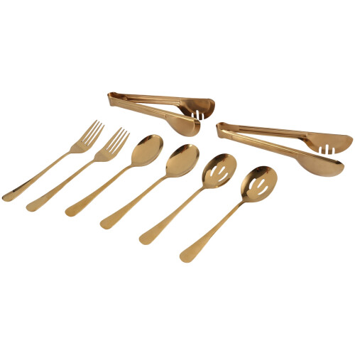 Stainless Steel Flatware Serving Utensils Large (Gold,8 Pieces) 1