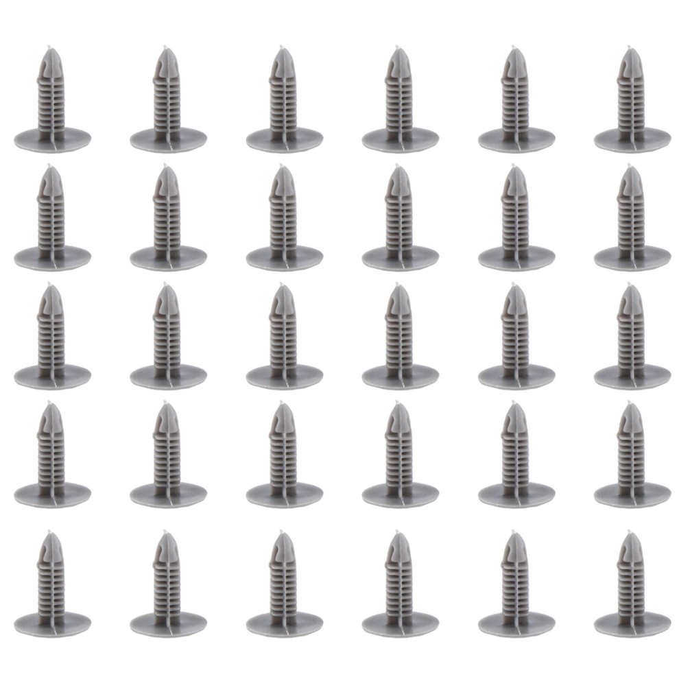 Lot de 30 vis de fixation en plastique pour pare-chocs à bride grise pour trou de 6 mm x 6,7 mm