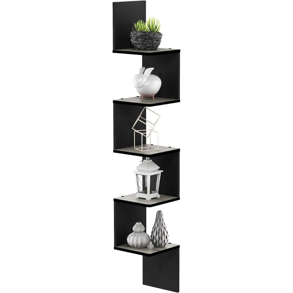 Zuvo Floating Corner Shelves 5 Tier Black Zigzag Wall Shelf For Books Living Room Kitchen Bedroom 5060544906690