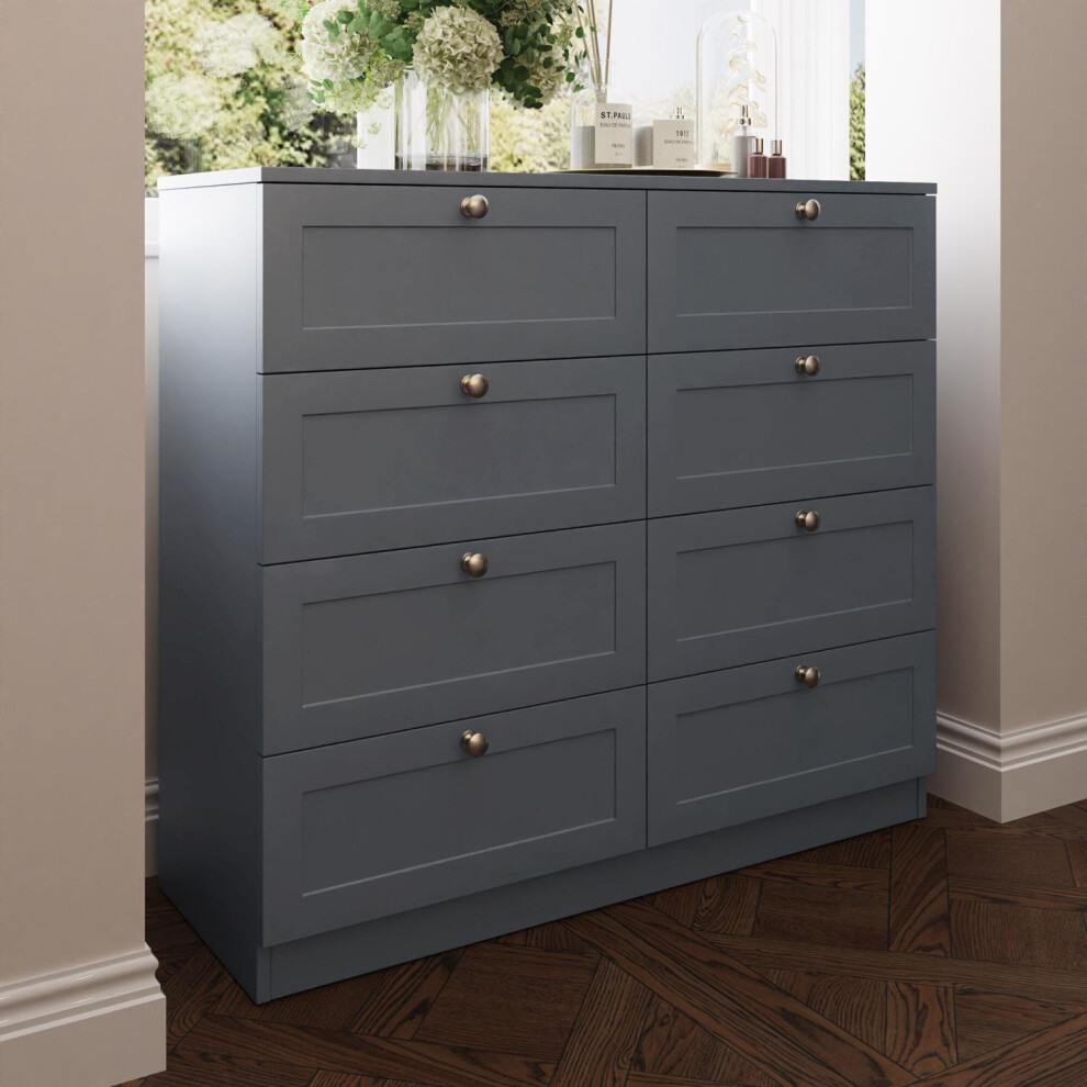 FWStyle 8 Drawer Chest Of Drawer Dark Grey Panelled Design