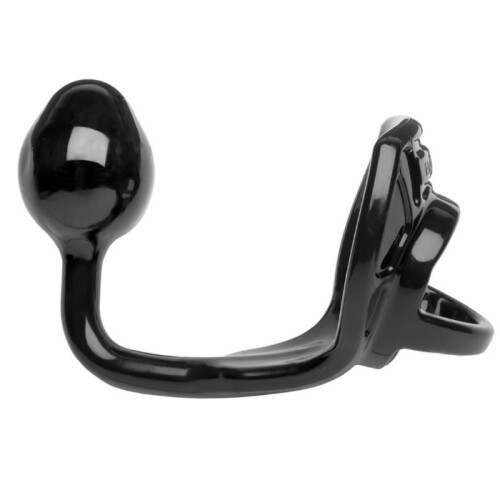 Perfect Fit Armour Tug Lock Sort Penisring med Plug 2