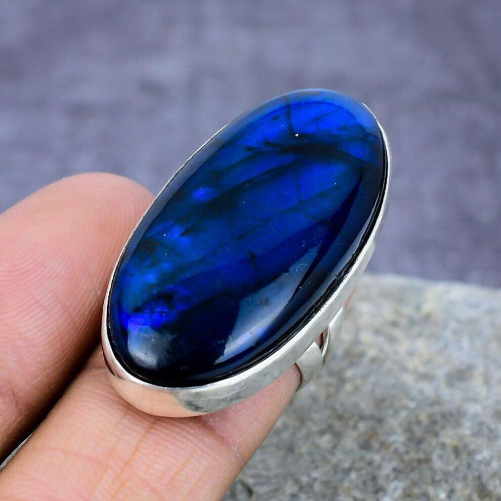 (Bleu, 8) Bague en argent sterling 925 avec pierre précieuse labradorite bleue faite à la main, bijoux cadeau de mariage
